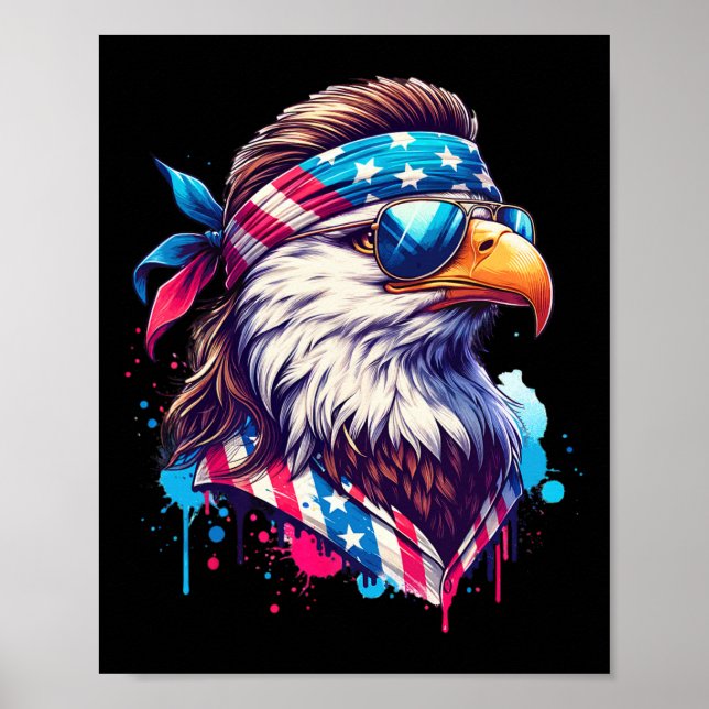 4 juli Patriotic Funny Eagle 4 juli USA Mur Poster (Framsidan)