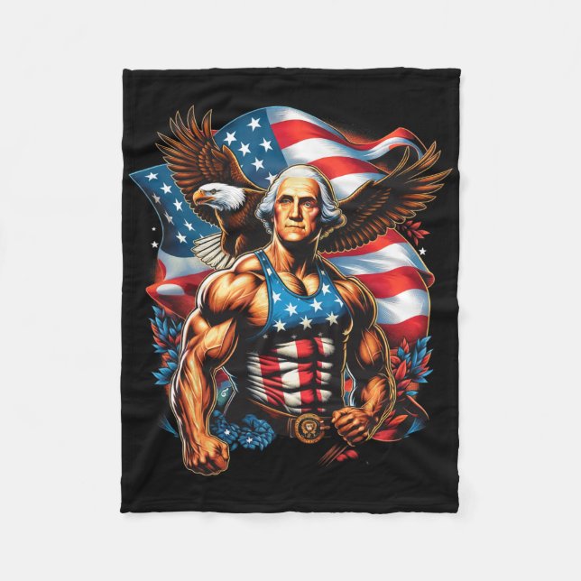 4 juli Patriotic Funny George Washington juli Fleecefilt (Framsidan)