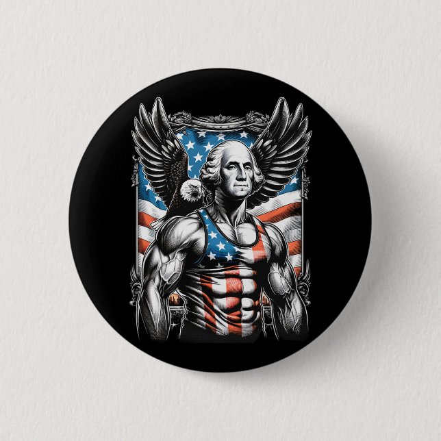 4 juli Patriotic Funny George Washington juli Knapp (Framsida)