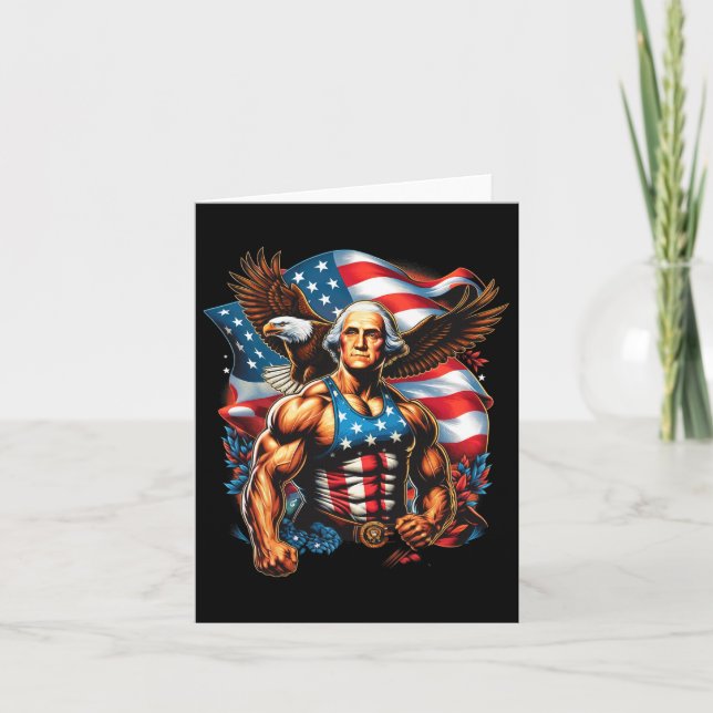 4 juli Patriotic Funny George Washington juli Kort (Framsida)