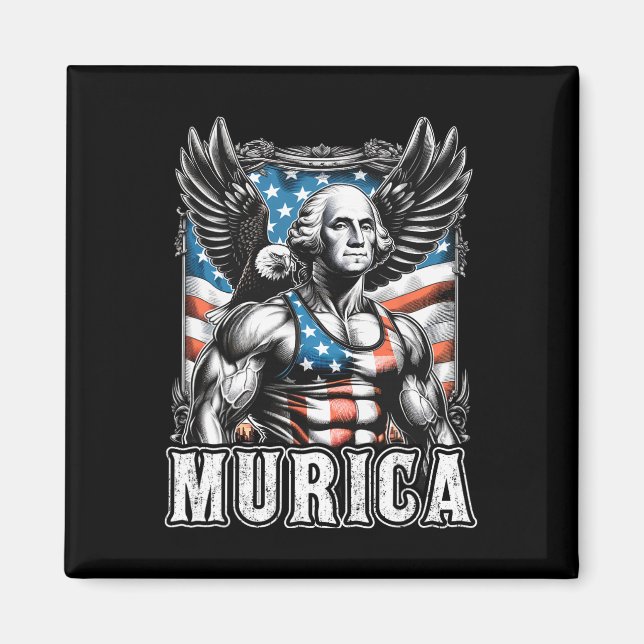 4 juli Patriotic Funny George Washington juli Magnet (Framsidan)