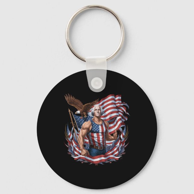 4 juli Patriotic Funny George Washington juli Nyckelring (Framsida)