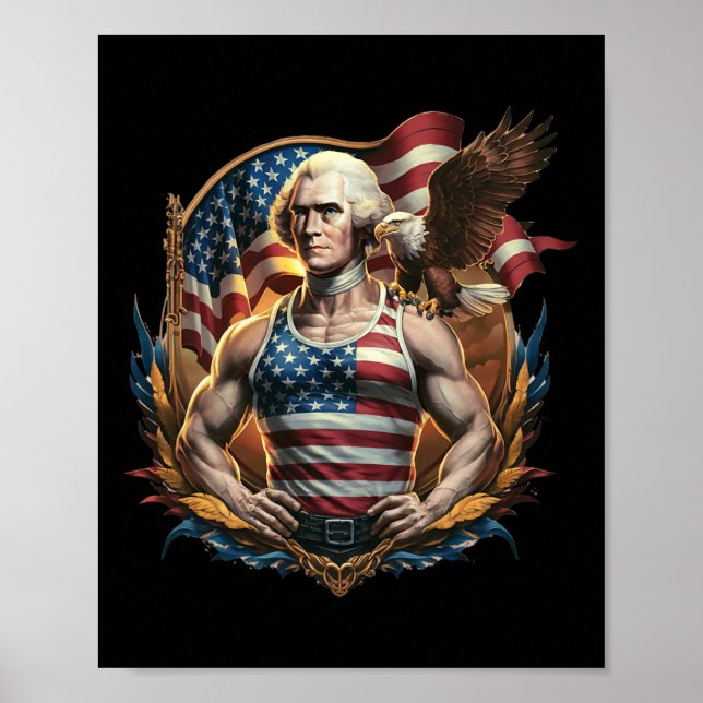 4 juli Patriotic Funny George Washington juli Poster (Framsidan)