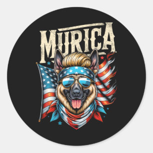 4 juli Patriotic Funny German Shepherd 4 Runt Klistermärke
