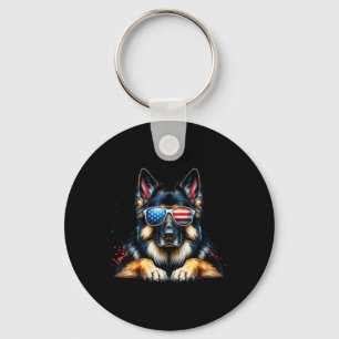 4 juli: Patriotic German Shepherd American Fla Nyckelring