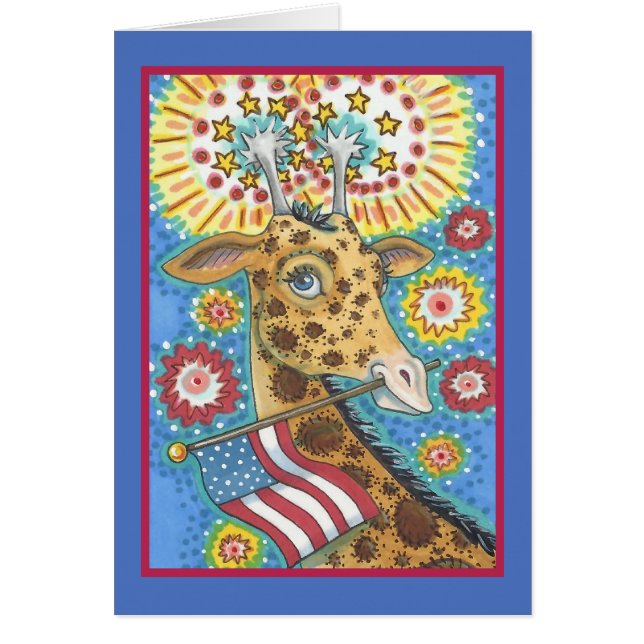 4 JULI, PATRIOTIC GIRAFFE GREETING CARD Verse Hälsningskort (Framsidan)