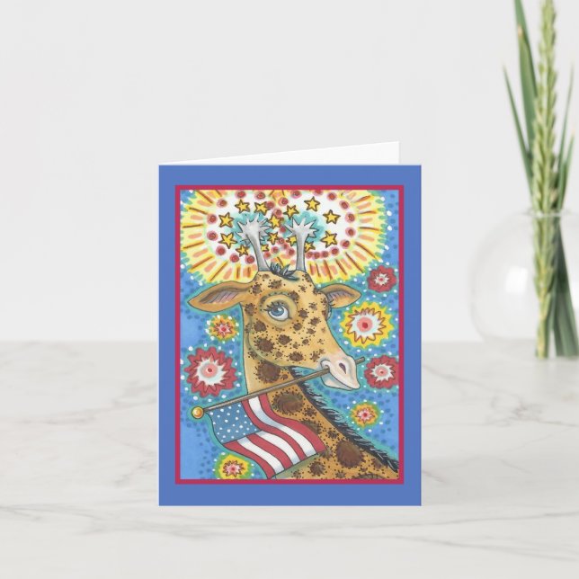 4 JULI, PATRIOTIC GIRAFFE NOTE Blank Kort (Framsida)