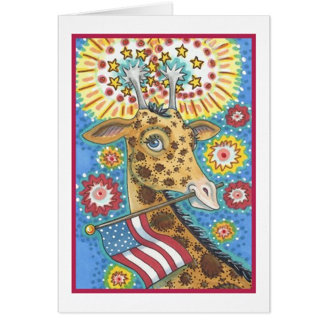 4 JULI, PATRIOTIC GIRAFFE NOTE Blank OBS Kort (Framsidan)