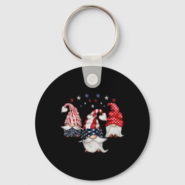 4 juli Patriotic Gnomes Funny Cute American U Nyckelring (Framsida)