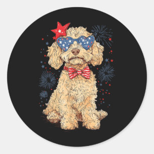 4 juli: Patriotic Golden Doodle D Runt Klistermärke