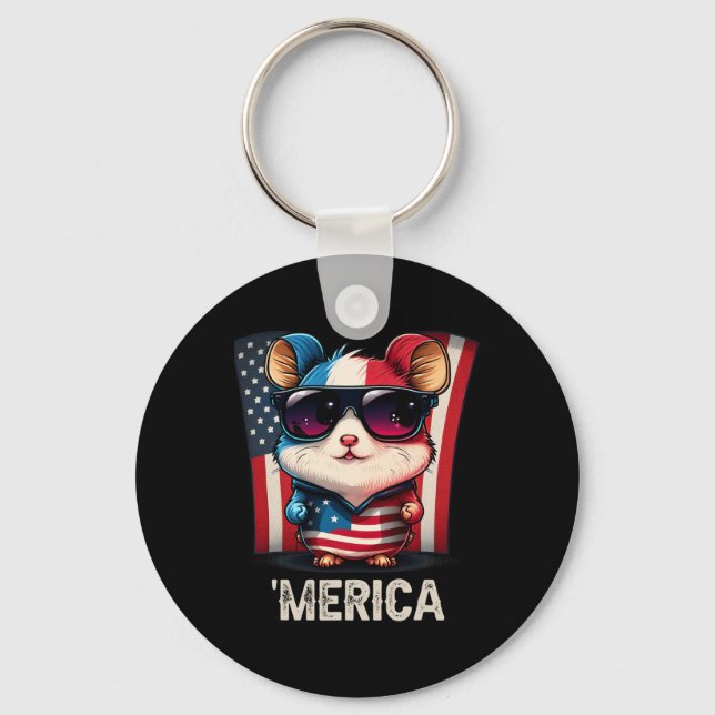 4 juli Patriotic Hamster Merica Nyckelring (Framsida)