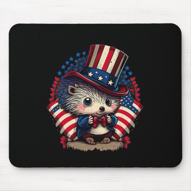 4 juli Patriotic Hedgehog US Flagga Musmatta (Framsidan)