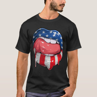 4 juli Patriotic Hett Läppar American Flagga T Shirt