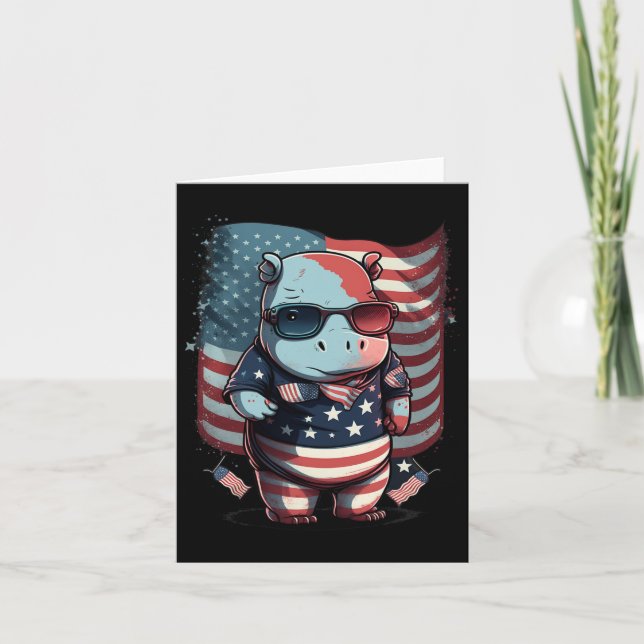 4 juli Patriotic Hippo US Flagga Kort (Framsida)