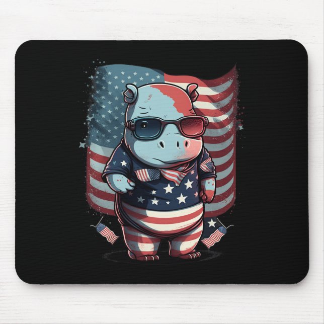 4 juli Patriotic Hippo US Flagga Musmatta (Framsidan)