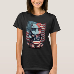 4 juli Patriotic Hippo US Flagga T Shirt