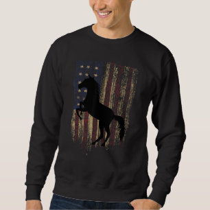4 juli Patriotic Horse American Flagga Usa Eque Lång Ärmad Tröja