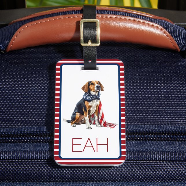 4 juli Patriotic Hound Hund Monogram Bagagebricka (Framsida Insitu 2)