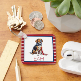 4 juli Patriotic Hound Hund Monogram Nyckelring