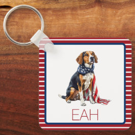 4 juli Patriotic Hound Hund Monogram Nyckelring