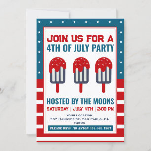 4 juli Patriotic Ice Cream Pop Party Inbjudningar