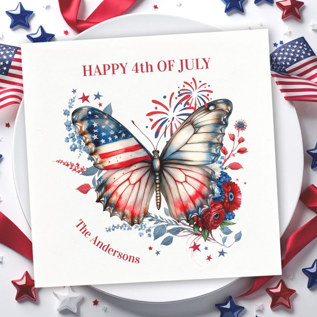 4 juli Patriotic Independence day Namn Pappersservett (4th of July Patriotic Independence Day Name Napkins)