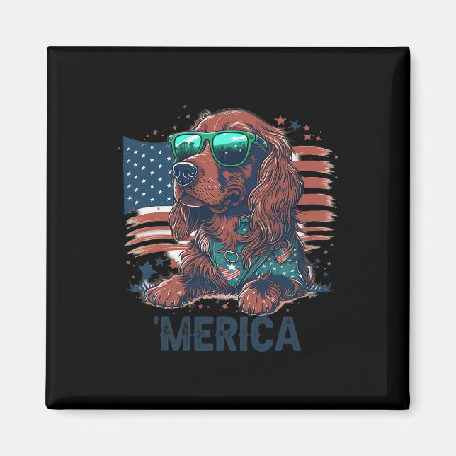 4 juli Patriotic Irish Setter Hund Merica Magnet (Framsidan)