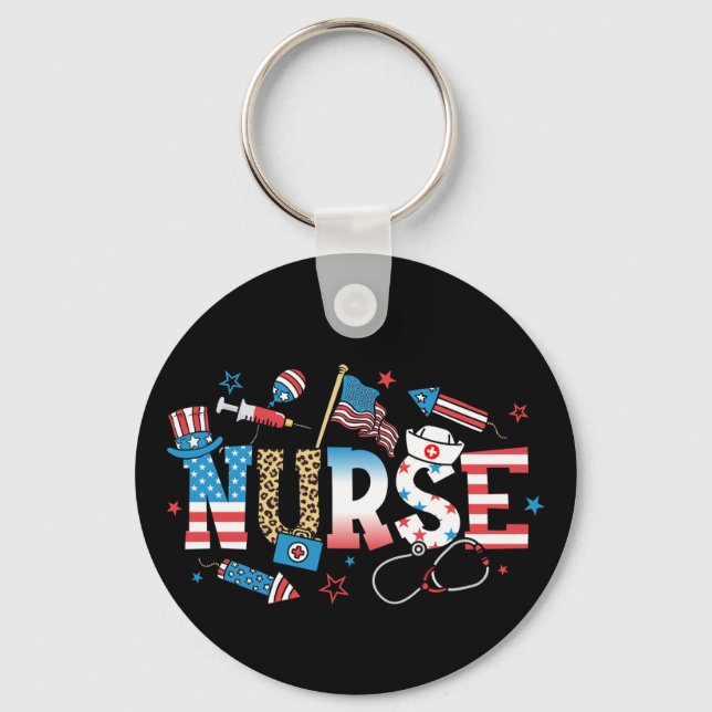 4 juli: Patriotic Nurse Circle Nyckelring (Framsida)