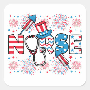 4 juli Patriotic Nurse Fyrkantigt Klistermärke