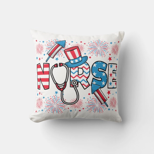 4 juli Patriotic Nurse Kudde (Framsida)