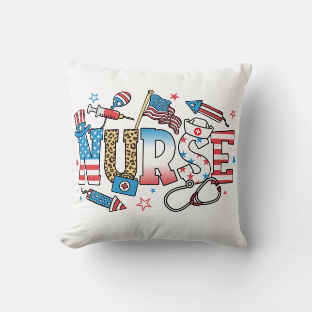 4 juli Patriotic Nurse Kudde (Framsida)
