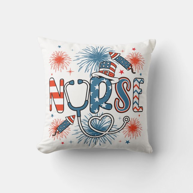 4 juli Patriotic Nurse Kudde (Framsida)