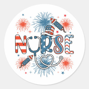 4 juli Patriotic Nurse Runt Klistermärke