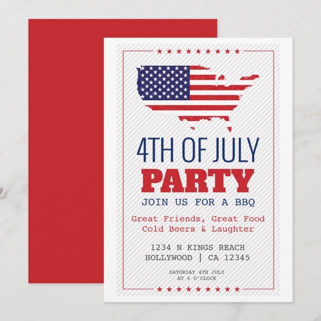 4 juli Patriotic Party Inbjudningar (Fram/baksida)