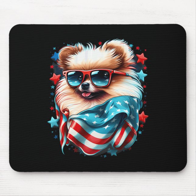 4 juli Patriotic Pommern Hund US Flagga Musmatta (Framsidan)