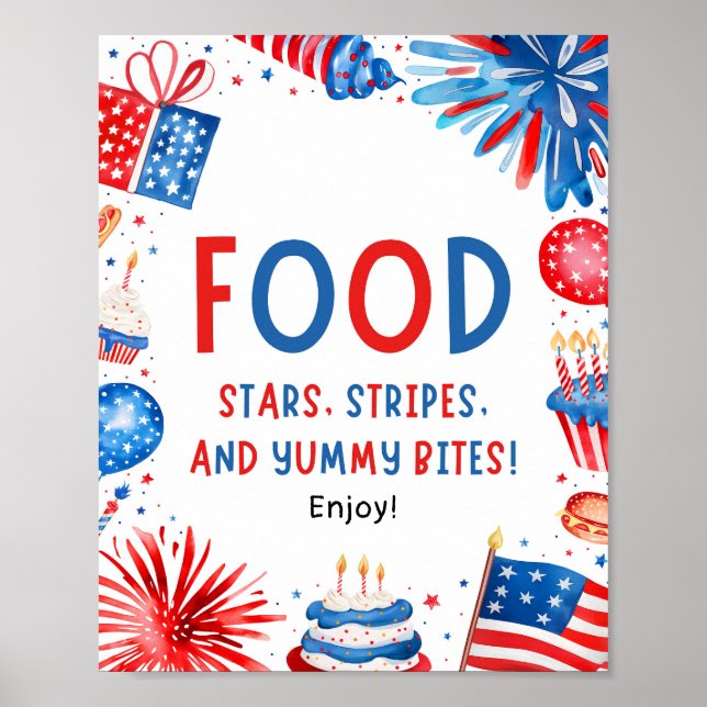 4 juli Patriotic Red White och Blue Food Sign Poster (Framsidan)