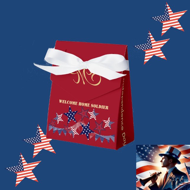 4 juli: Patriotic Stars Välkommen hem Soldat Presentaskar (4th July Patriotic Stars Welcome Home Soldier Favor Boxes)
