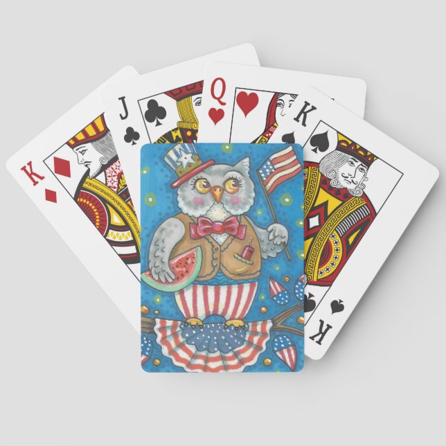 4 JULI PATRIOTIC UGGLA, BICYCLE PLAYDS CARDS CASINOKORT (Baksidan)
