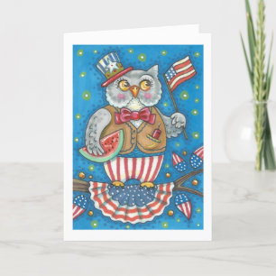 4 JULI PATRIOTIC UGGLA GREETING CARD Verse Kort