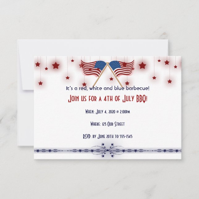 4 juli Patriotic US Flaggor och Stars Inbjudningar (Framsida)