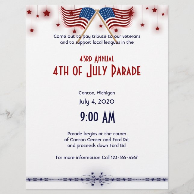 4 juli Patriotic US Flaggor och Stars Reklamblad (Framsidan)