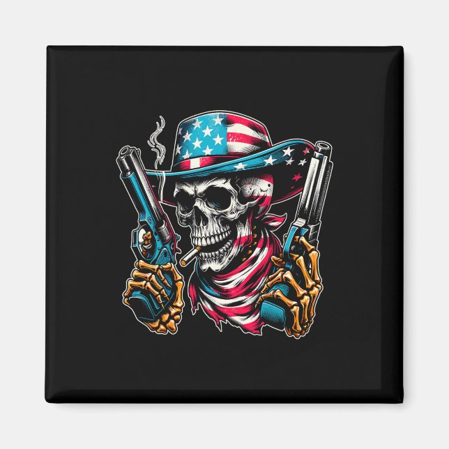 4 juli Patriotic Usa Skeleton Skull US Americ Magnet (Framsidan)