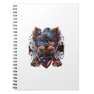 4 juli Patriotic Yorkie Hund US Flagga Anteckningsbok