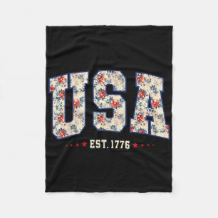 4 juli patriotisk amerikansk flagga blommig usa es fleecefilt