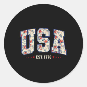 4 juli patriotisk amerikansk flagga blommig usa es runt klistermärke