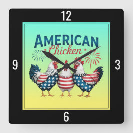4 juli Patriotisk Amerikansk Kyckling Design Fyrkantig Klocka