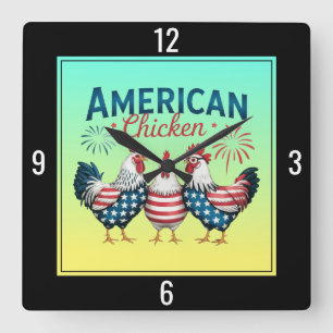 4 juli Patriotisk Amerikansk Kyckling Design Fyrkantig Klocka