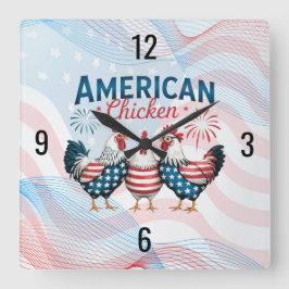 4 juli Patriotisk Amerikansk Kyckling Design Fyrkantig Klocka