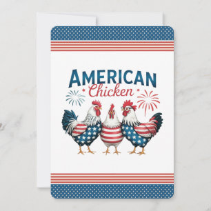4 juli Patriotisk Amerikansk Kyckling Design Inbjudningar