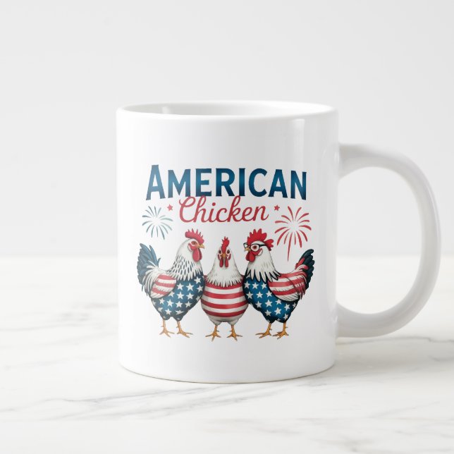 4 juli Patriotisk Amerikansk Kyckling Design Jumbo Mugg (Höger)